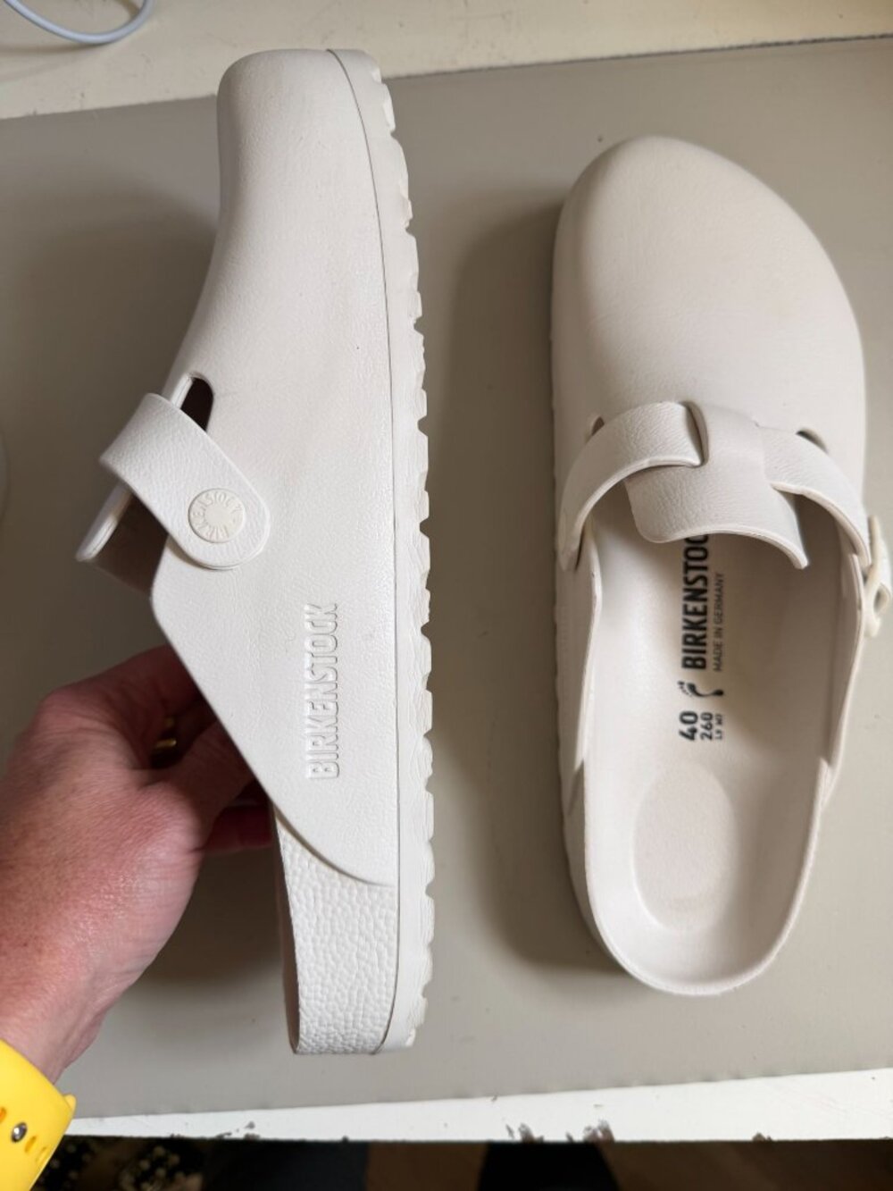 BIRKENSTOCK EVA BOSTON ESSENTIALS OFF WHITE MULES SLIDES SZ 40